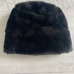 Nine West Faux-Fur Hat Black Fleece Lining Small Size